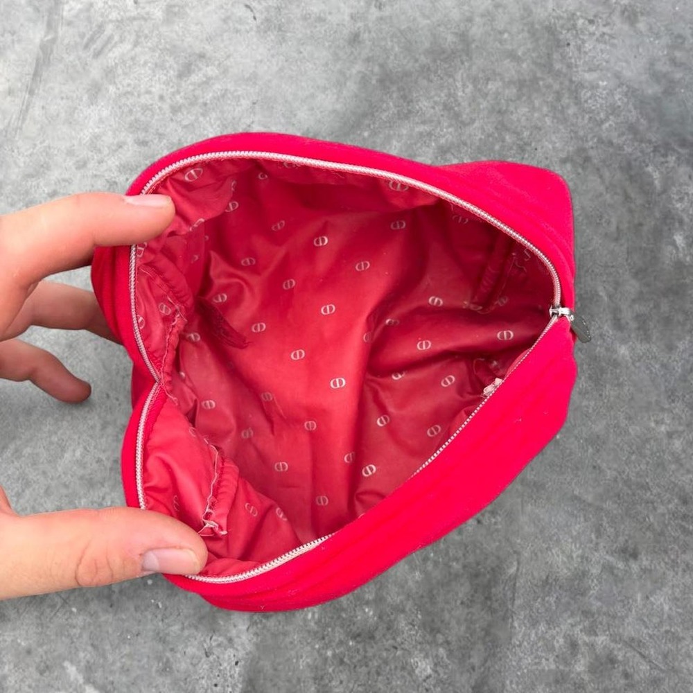 Christian Dior Beauty Red Velvet CD Monogram Cosmetic Makeup Pouch Bag